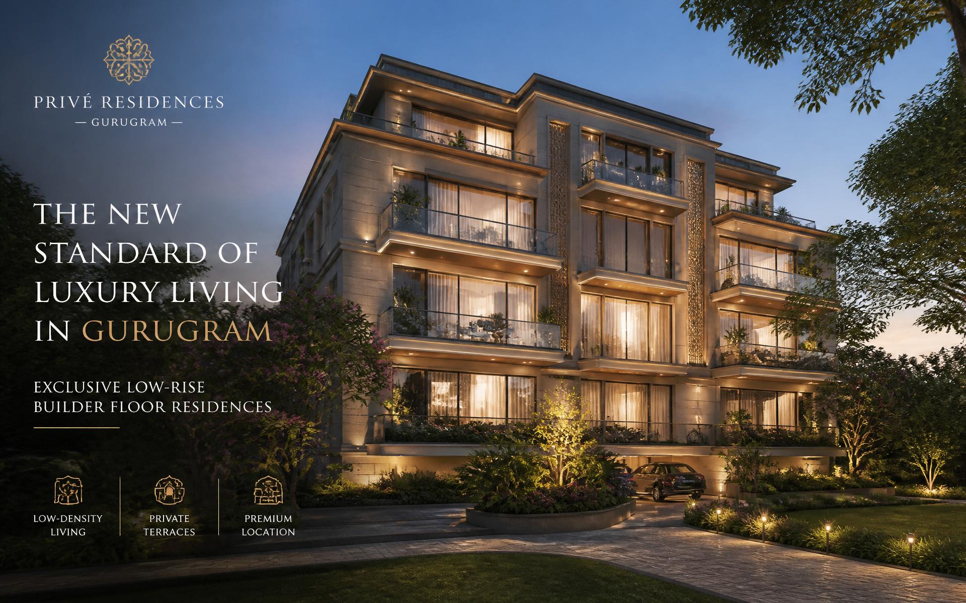 Luxury builder floor on Dwarka Expressway at dusk